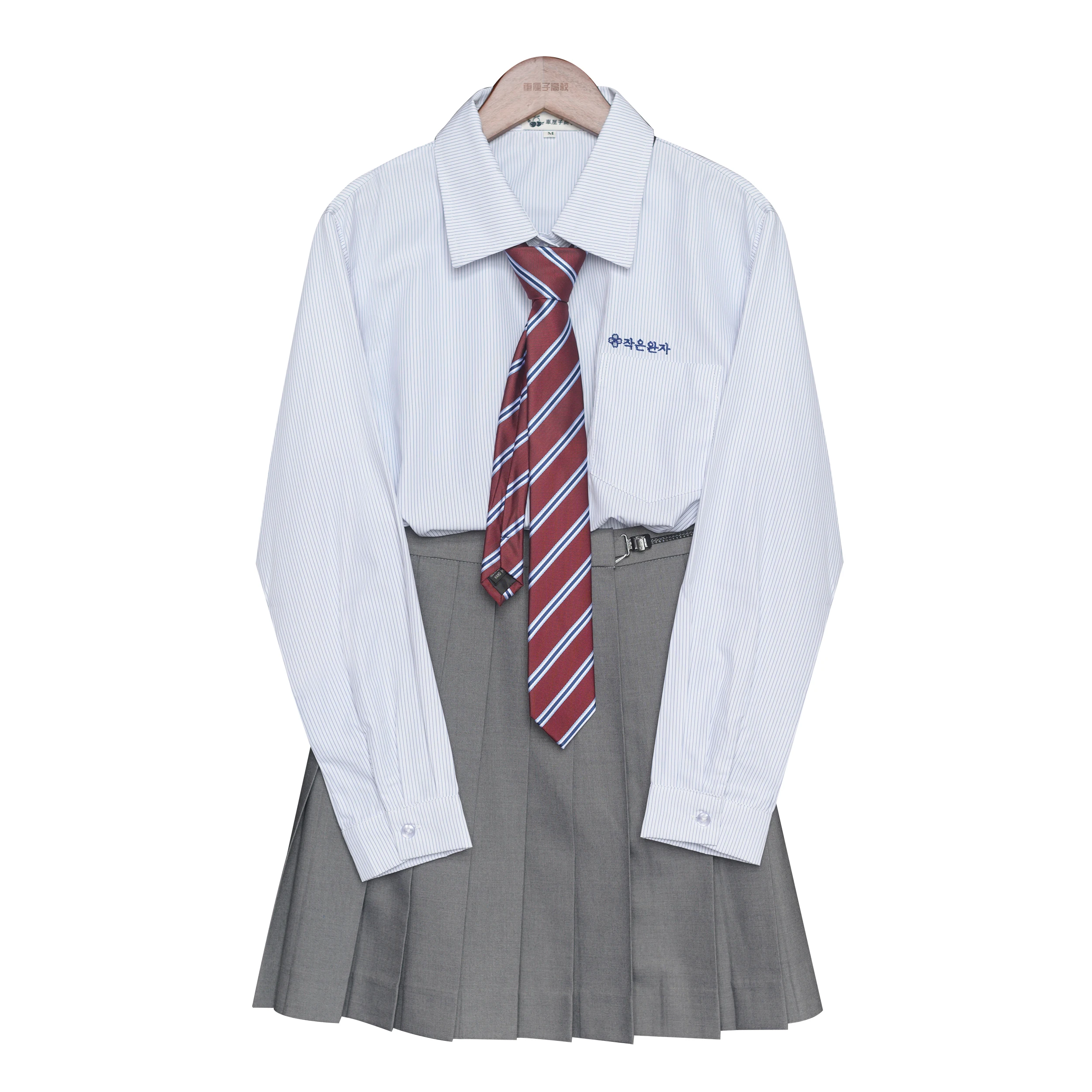 Traje de camisa pequeña Maruko Hinata Tachibana, Blusa de manga corta/larga a rayas grises, Falda plisada, uniforme universitario Sexy para mujer