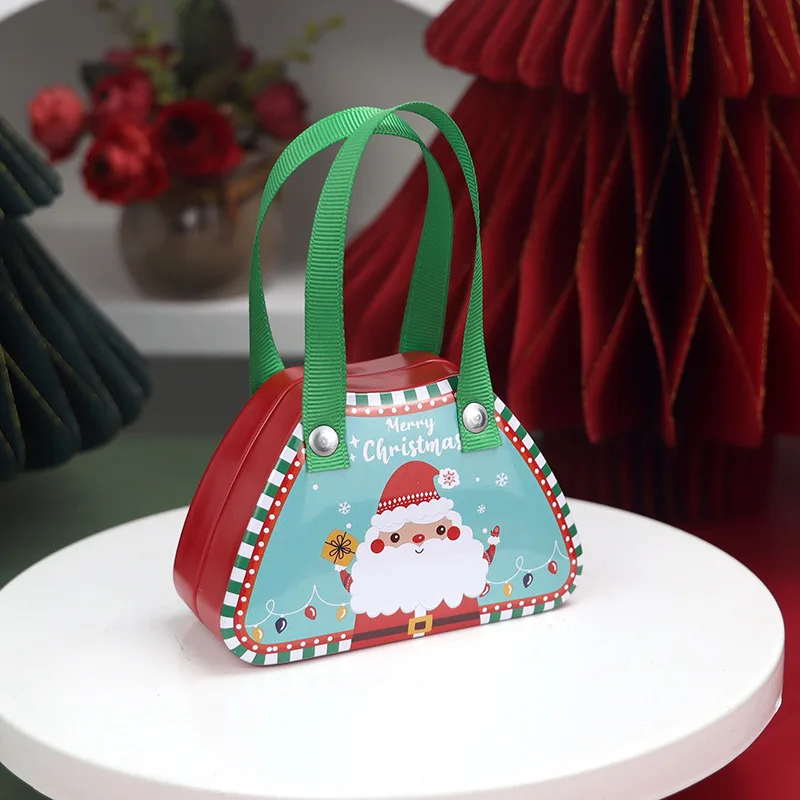 Christmas Tinplate Suitcase Candy Boxes With Handle Handheld Sweets Tins Portable Candies Holder Sugar Storage Container