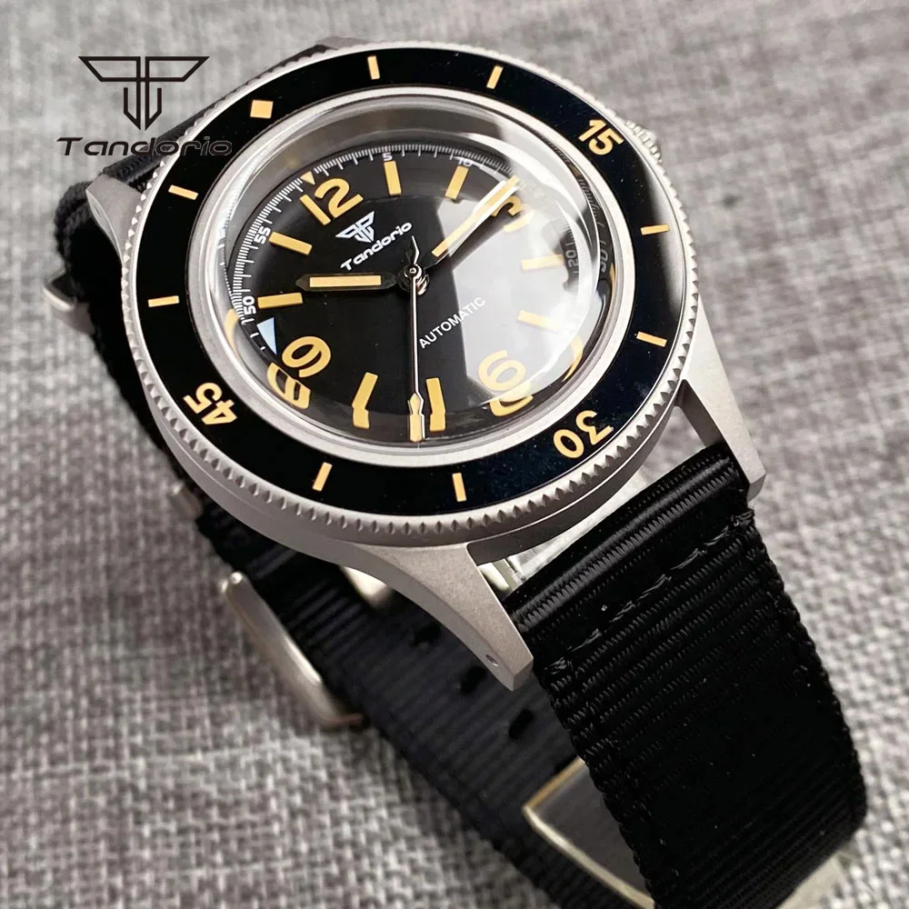 Tandorio Domed Sapphire Crystal NH35 Vintage 40mm Automatic Watch for Men Luminous 120 Clicks Bezel 20atm Mechanical Wristwatch