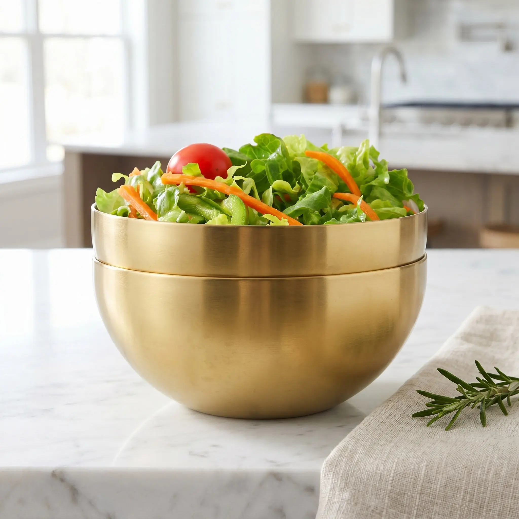 2Pcs Stainless Steel Salad Bowls Rustproof Multifunctional Kitchen Bowls for Fruit Rice Stainless Steel Bowl Food Container