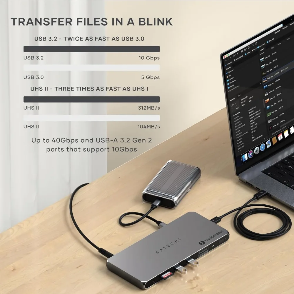 Docking Station Thunderbolt 4 con DisplayLink, ricarica 12 in 1, 96W, 2 HDMI 8K/60Hz, trasferimento dati fino A 40Gbps, 2 USB A