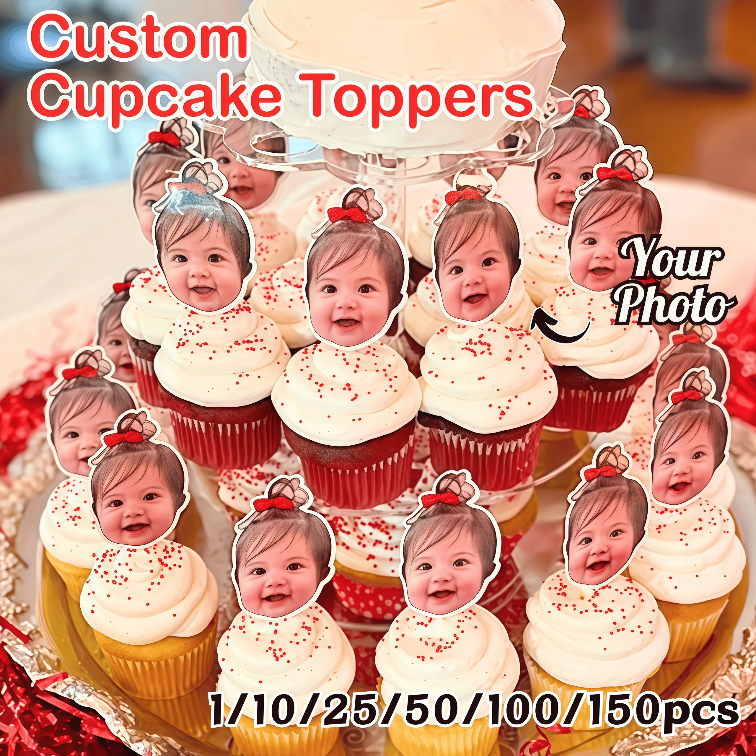 Custom Face Photo Toppers,Personalized Birthday Party Decorations,Custom Picture Cupcake Picksr,Wedding,Party ,Cake Toppers