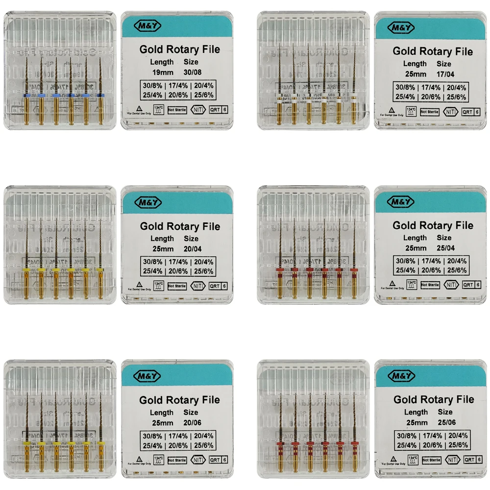 19/21/25 mm File 6Pcs/Box Dental Heat Activated Root Canal Files Endodontic Engine Use File NiTi Super Rotary  Tools