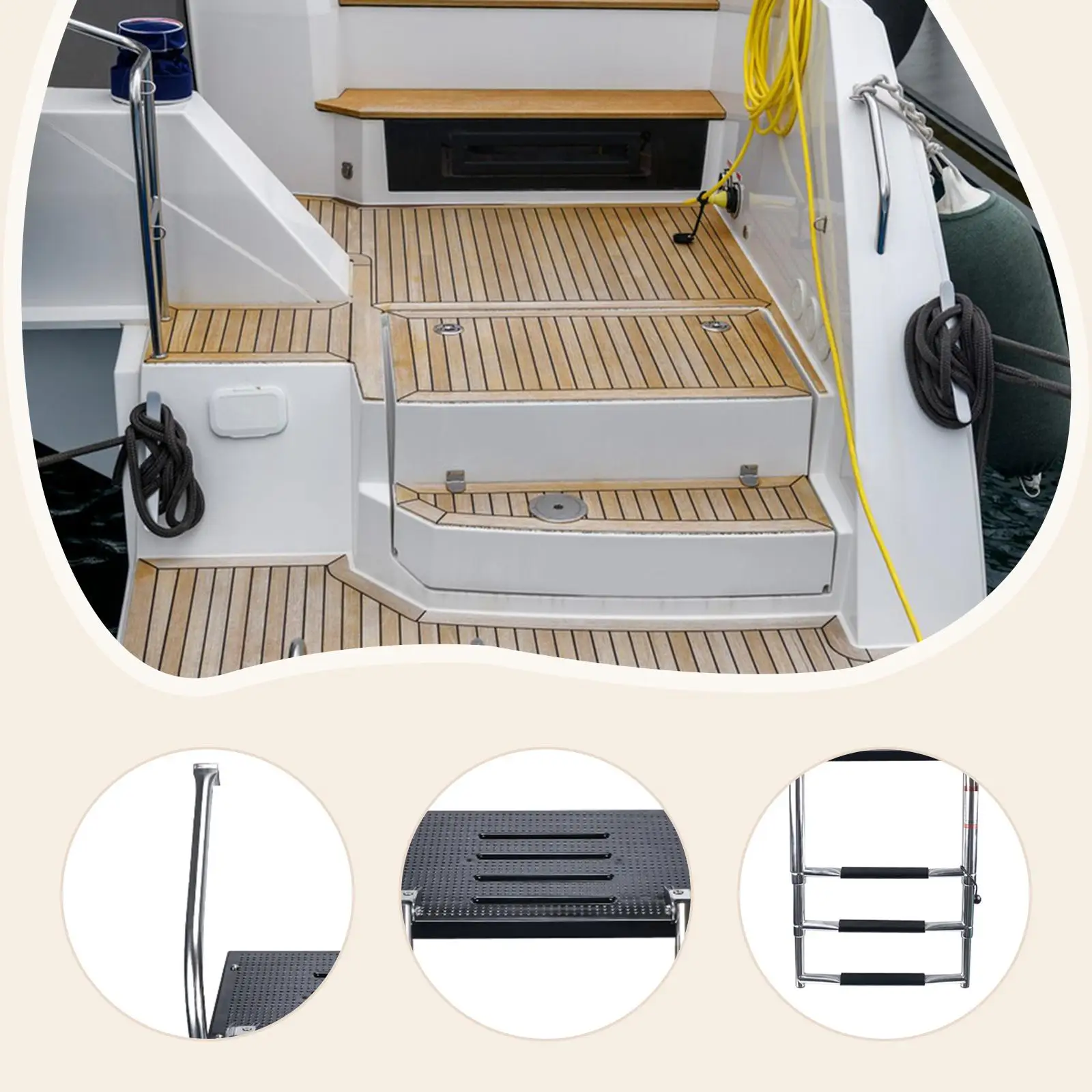 3 خطوات بديلة لملحقات سلم القارب، خطوات واسعة ممتازة، سهلة التركيب، سلم قابل للطي من الفولاذ المقاوم للصدأ شديد التحمل ومضاد للانزلاق #5
