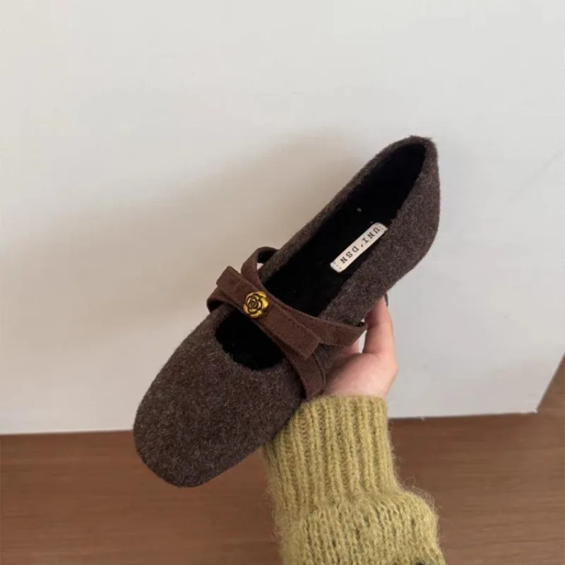 

French Niche Temperament Mary Jane Single Shoes Women 2025 Autumn and Winter Velvet Evening Breeze Soft Sole Gentle Bean Shoes