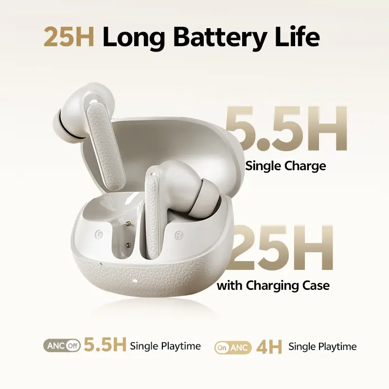 سماعات QCY Buds ANC -45dB لعزل الضوضاء التكيفي، بلوتوث 5.4 لاسلكية، 6 ميكروفونات لمكالمات واضحة، مشغل ديناميكي 10 مم، عمر بطارية 25 ساعة - 5