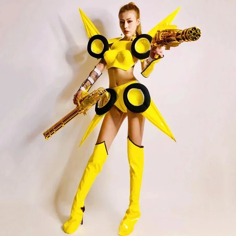 Nightclub show Nightclub Bar Dj Ds Future Stage Costumes Women Cosplay Party Clothes Yellow Warrior Suit Performance wear