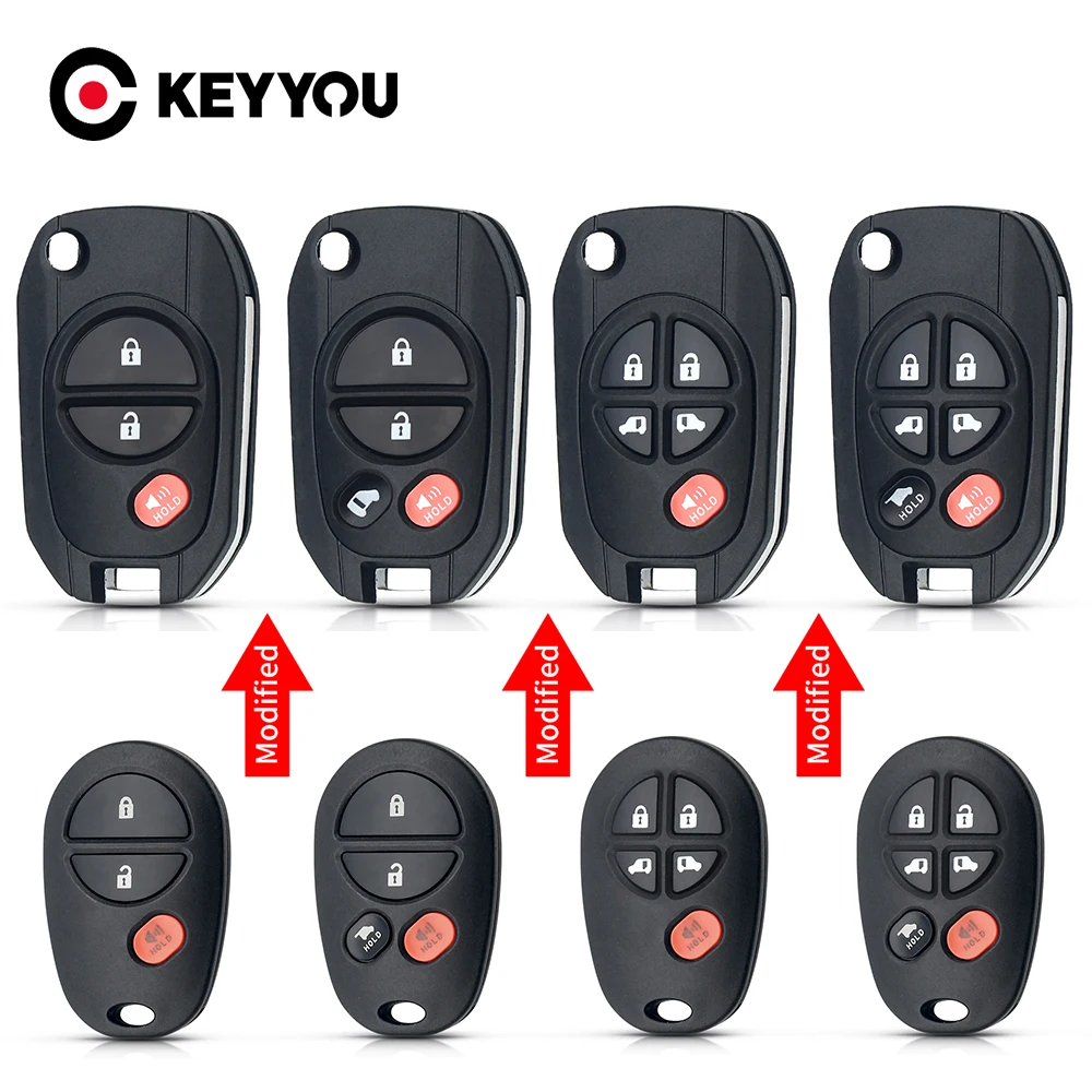 KEYYOU Modified Remote Car Key Case Shell  Flip 3 Buttns Fob TOY43 Case For Toyota Tacoma HIGHLANDER SEQUOIA Sienna Tundra