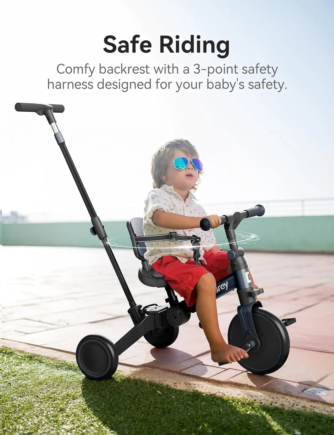 5 in 1 Toddler Bike, Toddler Tricycle for 1-3 Year Old, Trike with Push Handle, Backrest and Safety Belt, Birthday Gifts and Toy