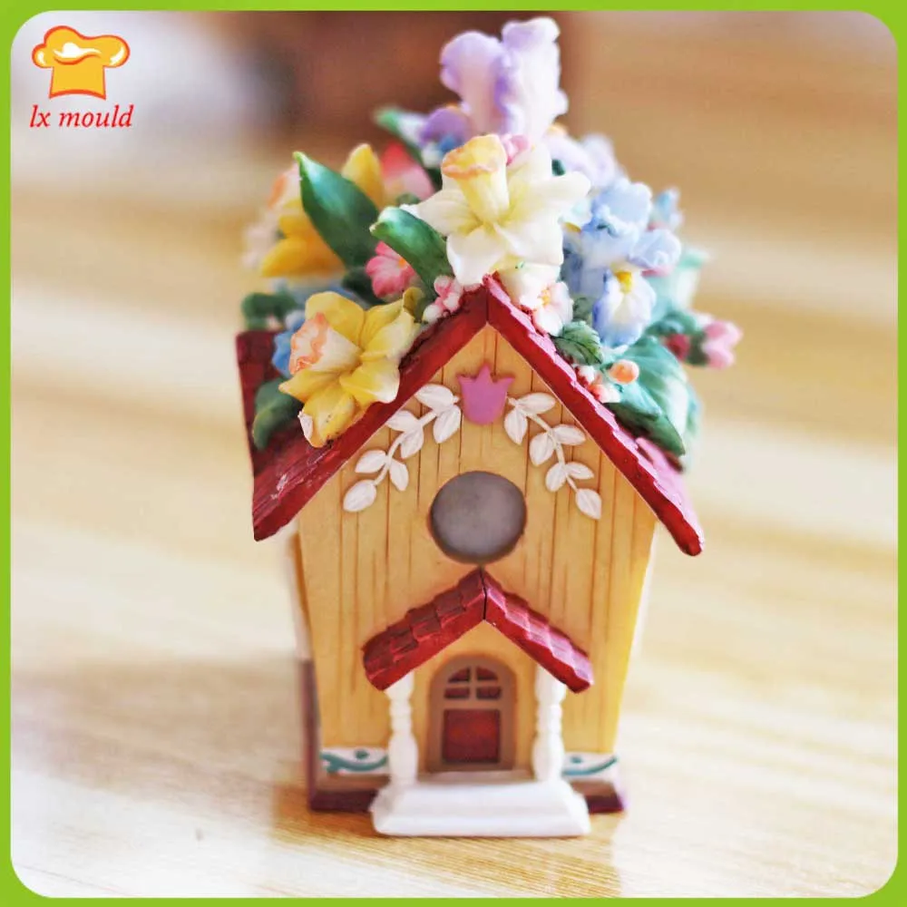 3D Flowers House Silicone Mould Cake Chocolate Ice Baking Candy Mold DIY Resin Plaster Candle Soap - Christmas House Decorations