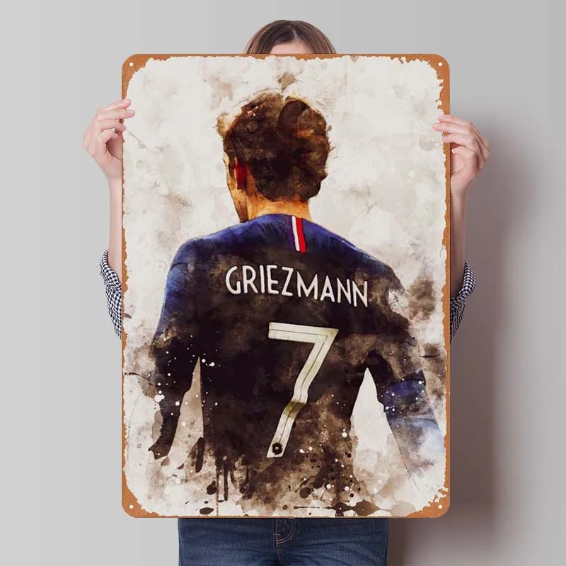 Antoine Griezmann Metal Sign Sports Poster House Decor Vintage Tinplate Sign Plaque for Wall Art Decoration Retro Coffee Corner