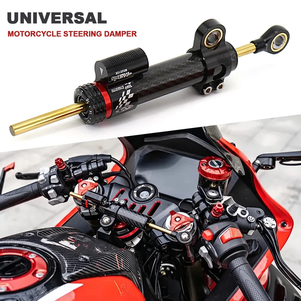 

Universal Motorcycle Steering Damper Linear Stabilizer CNC Aluminum Damper For Yamaha Honda Suzuki Kawasaki Steering Stabilizer