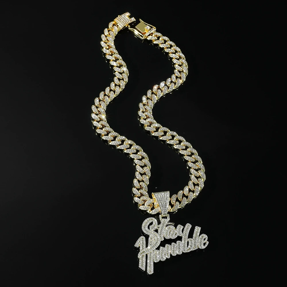 Luxurious Iced Out Bling Letters Rhinestone Letter Pendant Necklace With 13mm Cuban Chain HipHop Necklaces Fashion Charm Jewelry