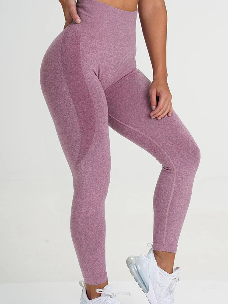 Mallas deportivas para mujer, pantalones de Yoga sin costuras, cintura alta, elásticos, sólidos, para entrenamiento, correr