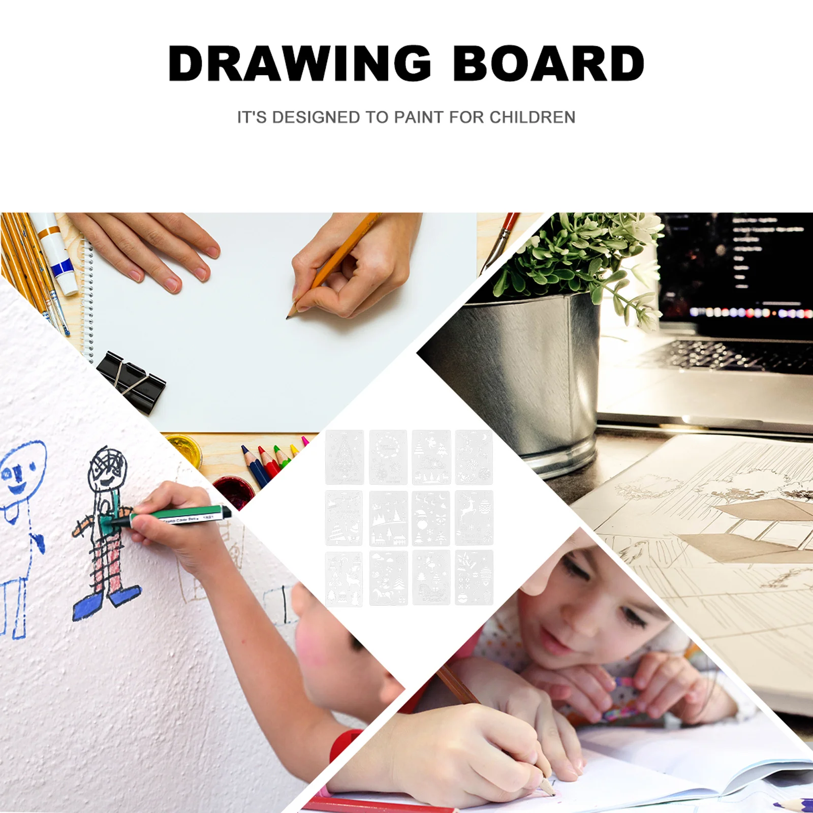 

12Pcs Christmas Drawing Stencils DIY Craft Kits Unique Creative Design Lightweight Portable Family Fun Christmas Stencils