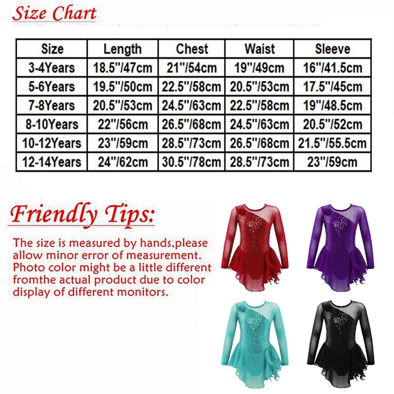 New Kids Girls Shiny Sequin Ballet Jazz Dance Dress Long Sleeve with Flower Figure Skating Performance Party Costumes Dancewear