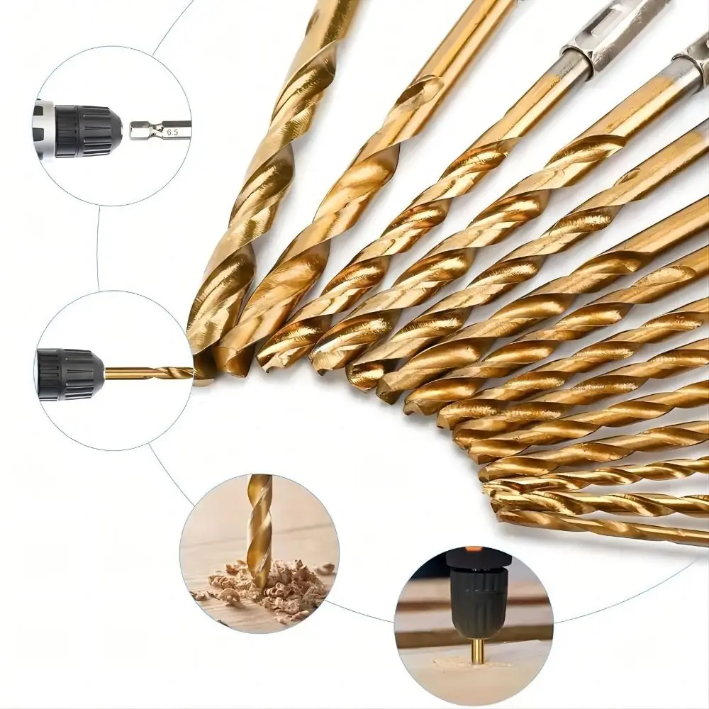 

New Hexagonal Handle Twist Drill Titanium Plated 1.5-6.5mm Drill Bit Electric Drill