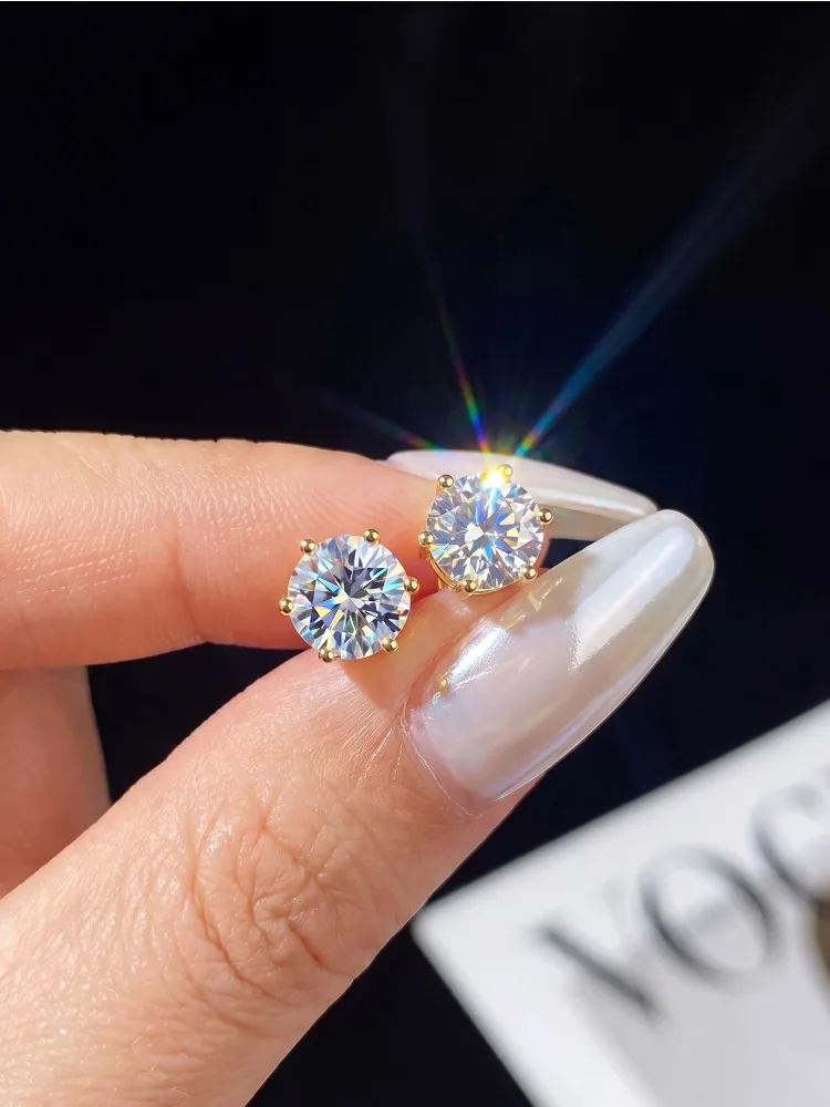 Luxuriöse, klassische, echte 0,1-2ct zertifizierte Moissanit-Ohrstecker für Herren und Damen, Hochzeit, neuer Schmuck – Detail 2