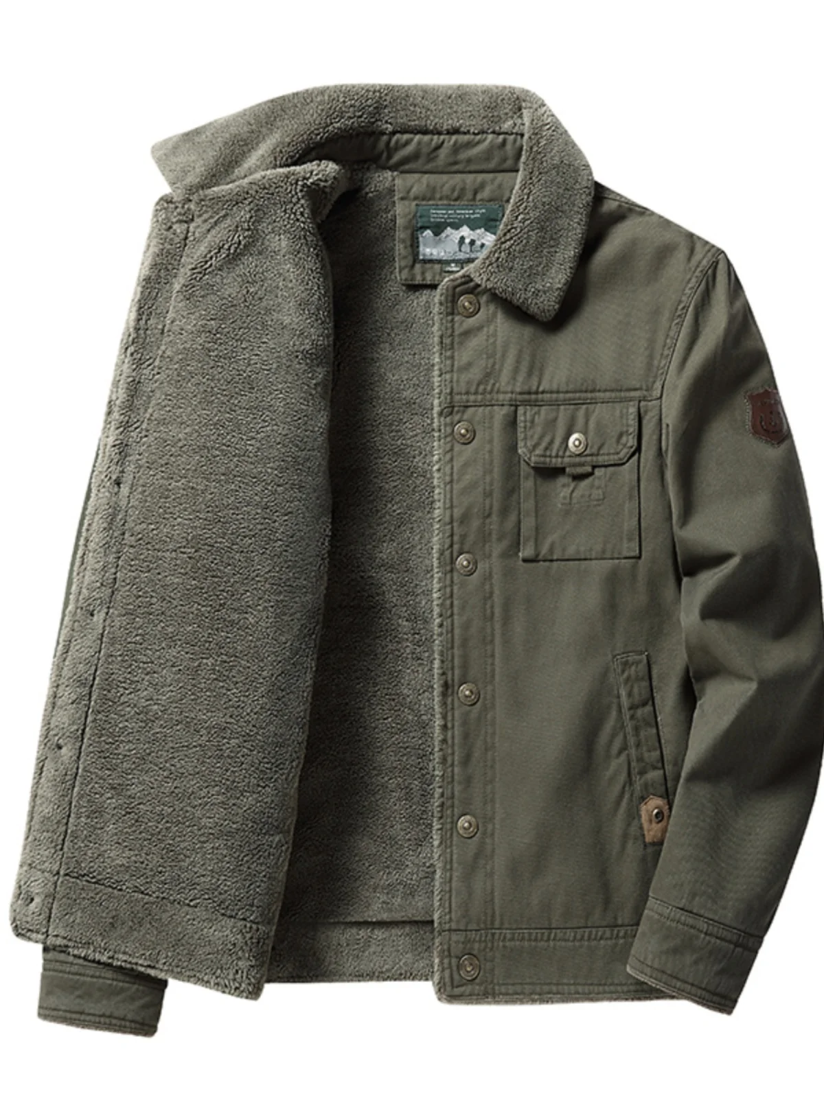 

Men's Winter Pilot Jaet Fce Lined Thiened Loose Cotton Workwear Lamb Velvet Coat Casual Stand Fit Multket Sle