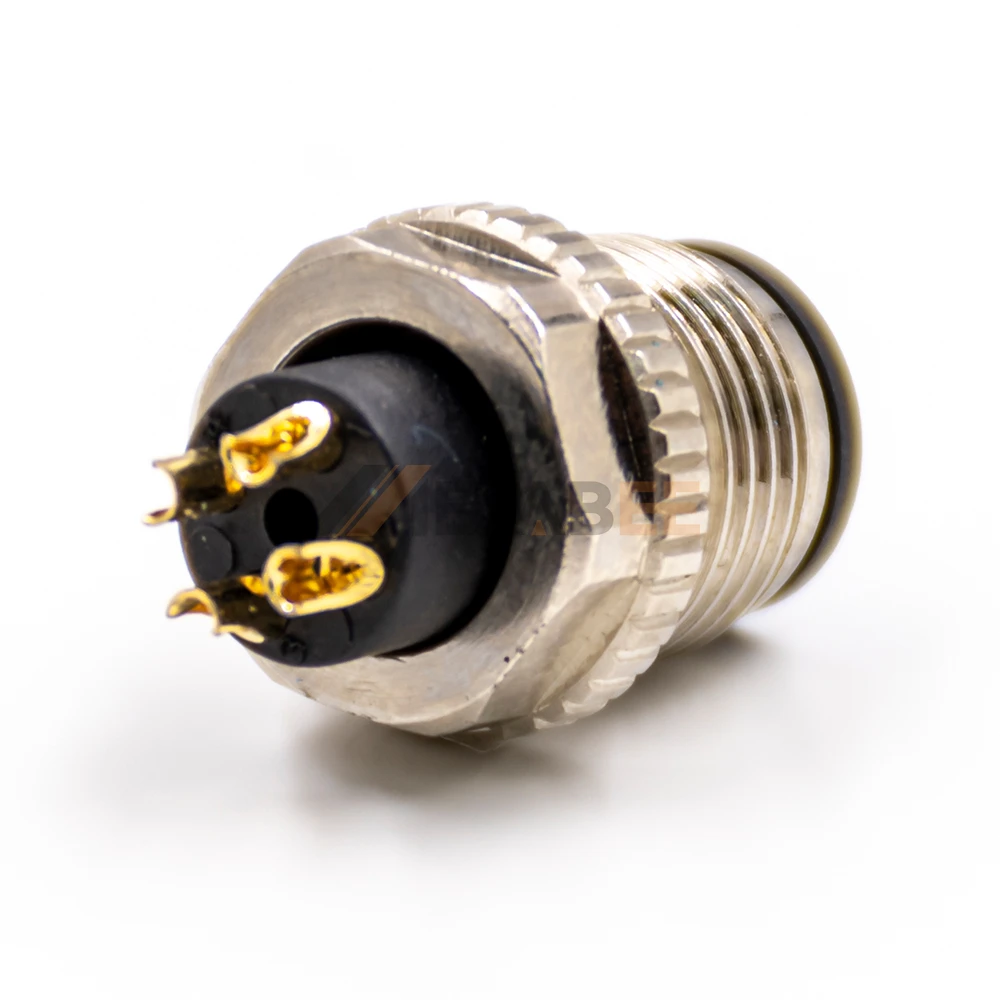 M12 T-Coded Male 4-Pin Power Connector Plug Solder Type Molded for 63V/12A DC Power Distribution Systems