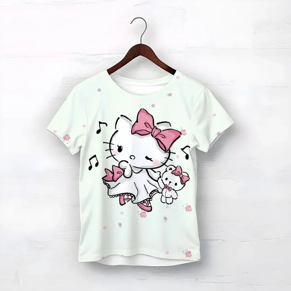 

Футболка с короткими рукавами для девочек, футболка из материала Hello Kitty Kuromi Cinnamoroll для мальчиков, разноцветные топы с мультяшным рисунком, одежда для подростков