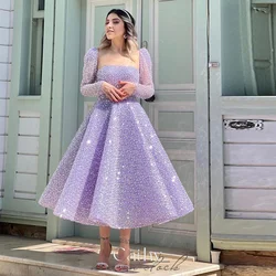 Cathy Lavender A-line Prom Dresses Elegant Long Sleeves Glitter فساتين السهرة  Ankle-Length Shiny Sequins Vestidos De Noche 2024