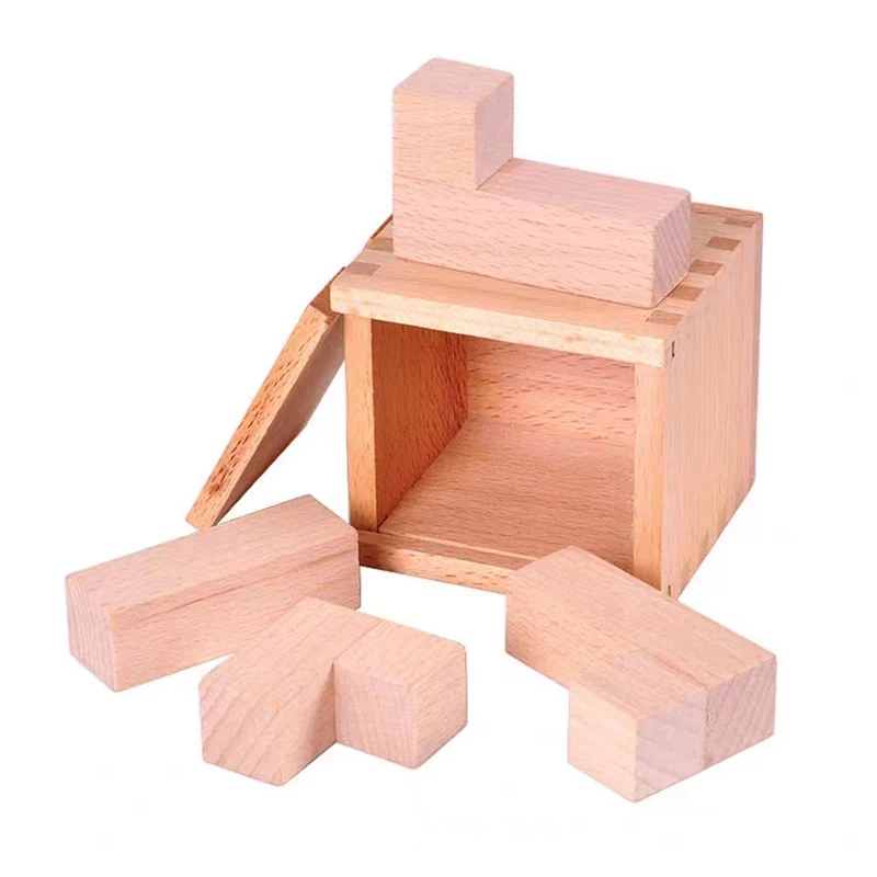 Wooden Impossible Box Very Difficult Brain Teaser Puzzles for Adults Kids Great Idea Gifts Oblique Placement of Building Blocks