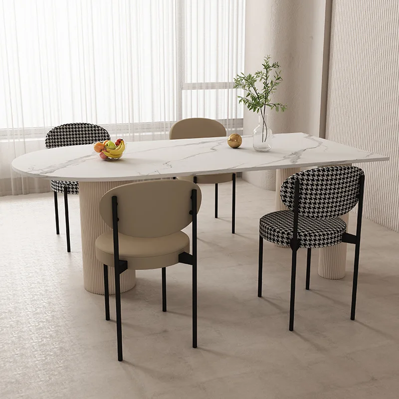 

Imported rock slab island dining table integrated arc against the wall semi-round dining table household modern simple restauran