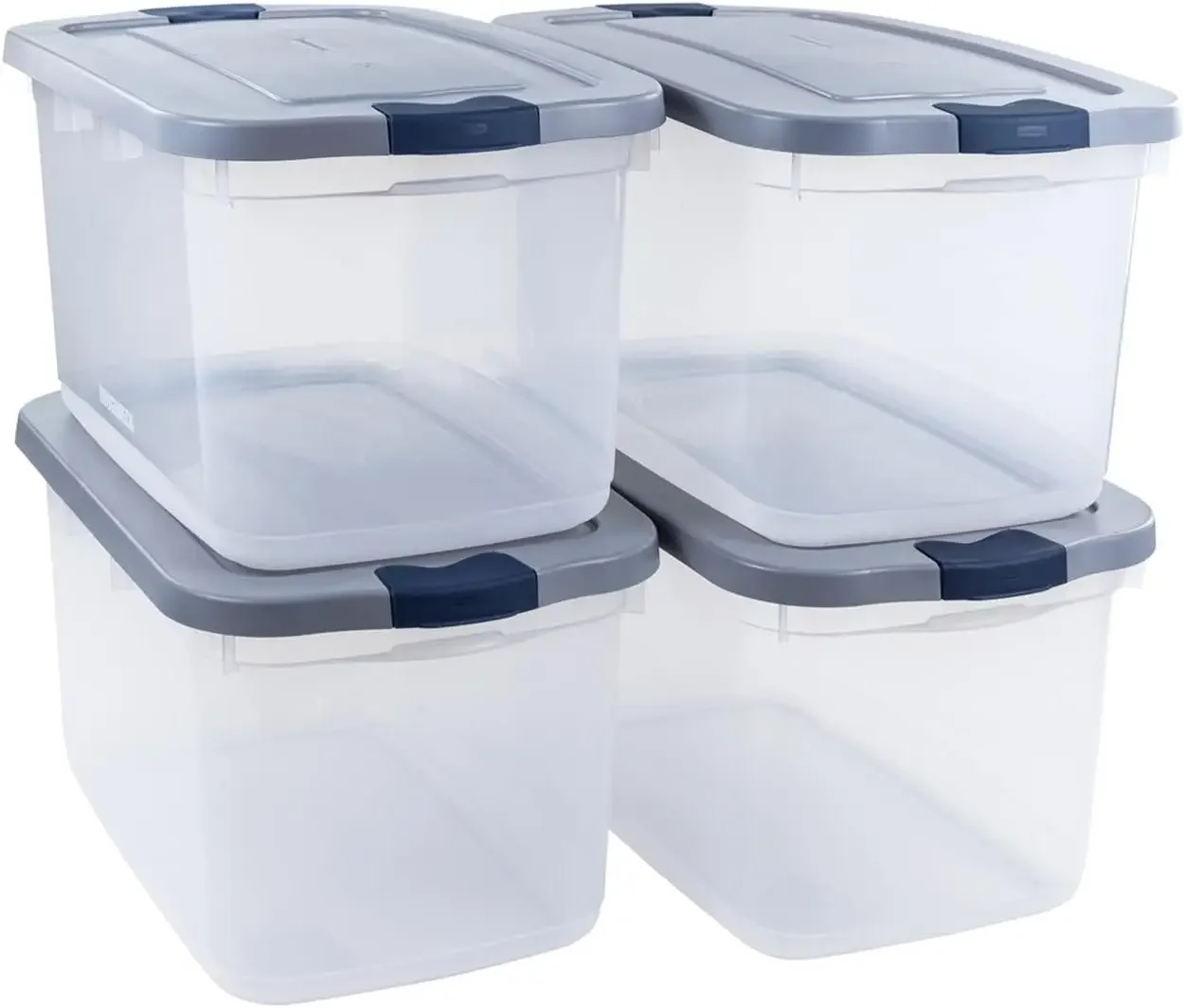 

Roughneck Clear 66 Qt/16.5 Gal Storage Containers, Pack of 4 with Latching Grey Lids, Visible Base, Sturdy and Stackable