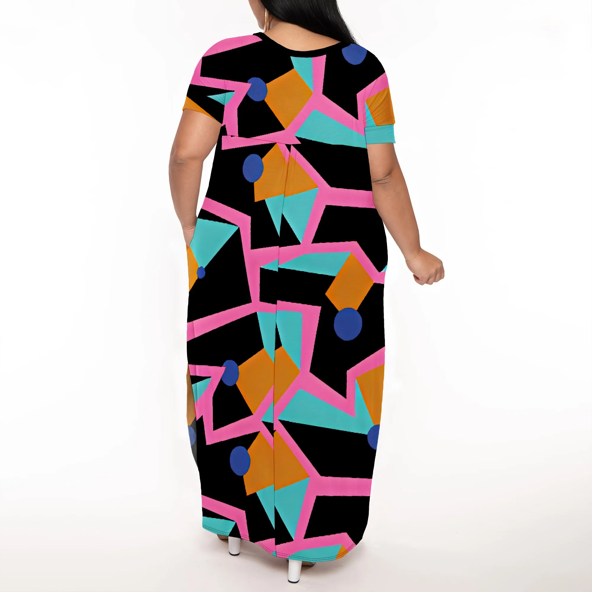 Bright Floral Long Sleeve Plus Size Dress with Waist Tie for Casual Day Wear