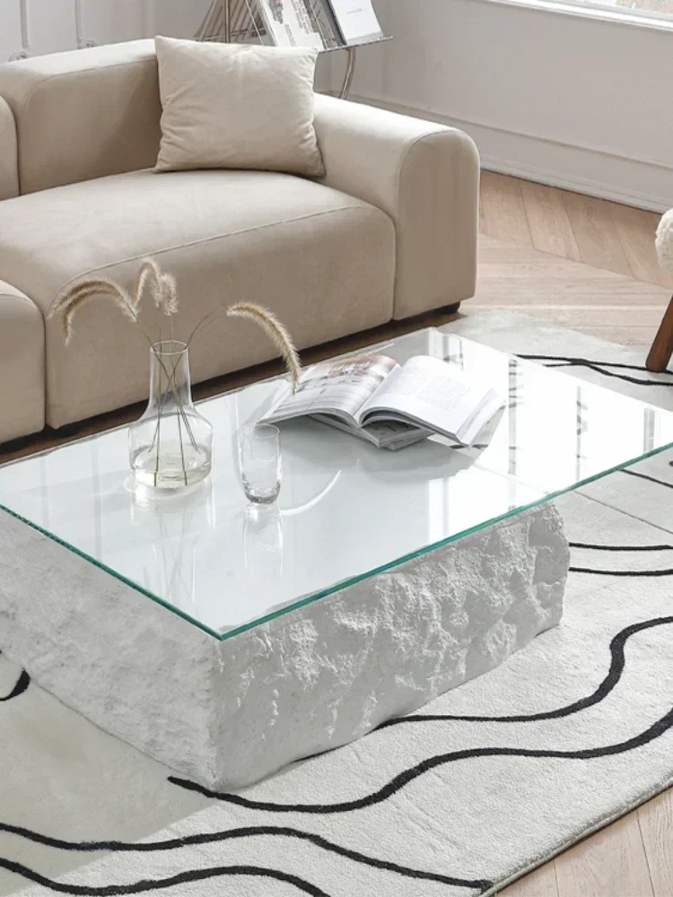 Light Luxury Modern High-End Exquisite Glass Short Tea Table Designer Retro Transparent Minimalist French Marble Tea Table