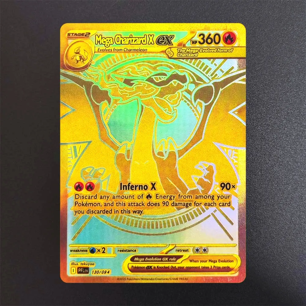 ﻿   بطاقات البوكيمون ذاتية الصنع Mega Charizard X EX PFL EN 130/094 125/094 بطاقة التداول النادرة للغاية PTCG