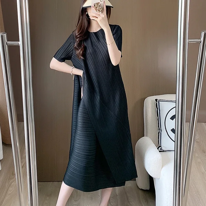 Miyake Folded Spliced Dress for Women\'s 2025 Summer New Unique Design with A Slim and Loose Style Maix Dress