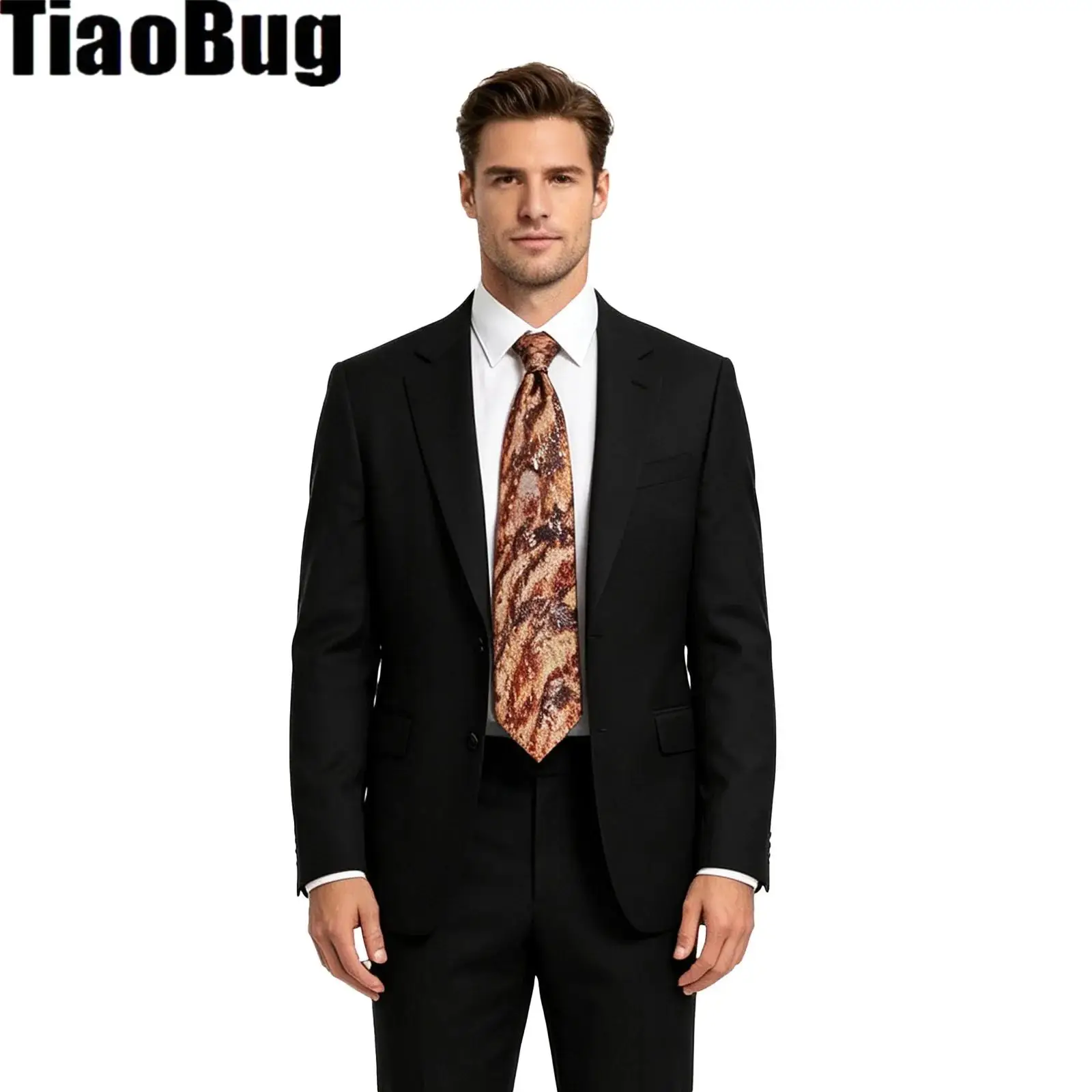 Funny Men Realistic Streaky Pork Texture Print Necktie Novelty Tie for Cosplay Party Festival Holiday Masquerade Dress Up