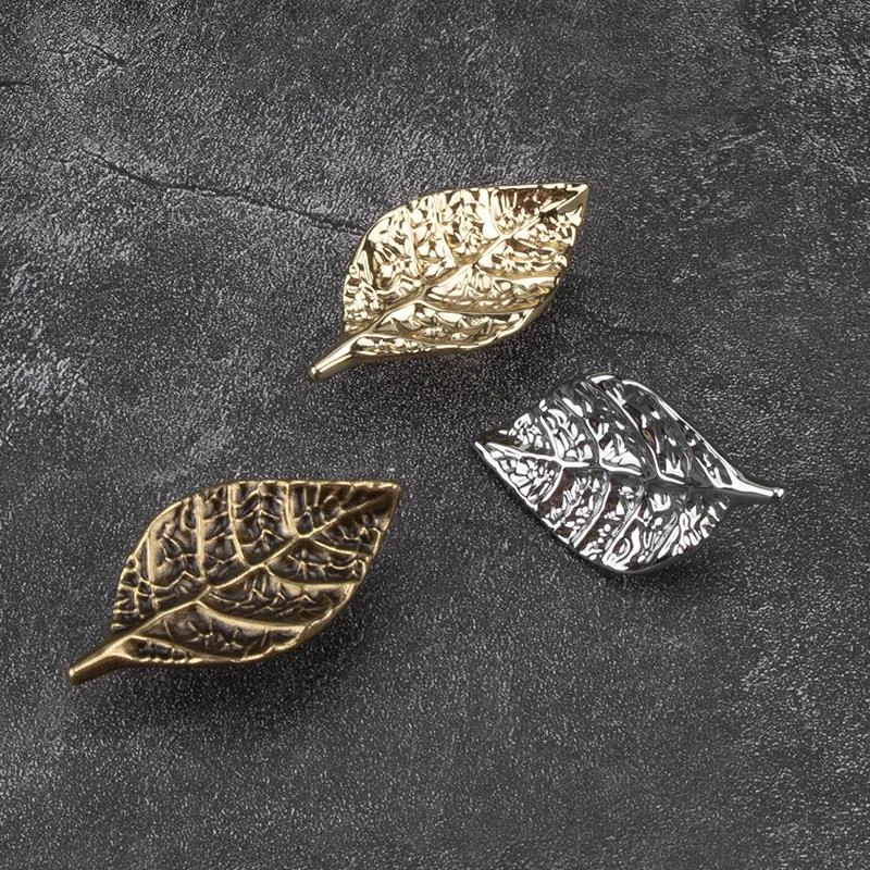Modern Nordic style Zinc knob cabinet furniture wardrobe door handle drawer golden tree leaf pull handle