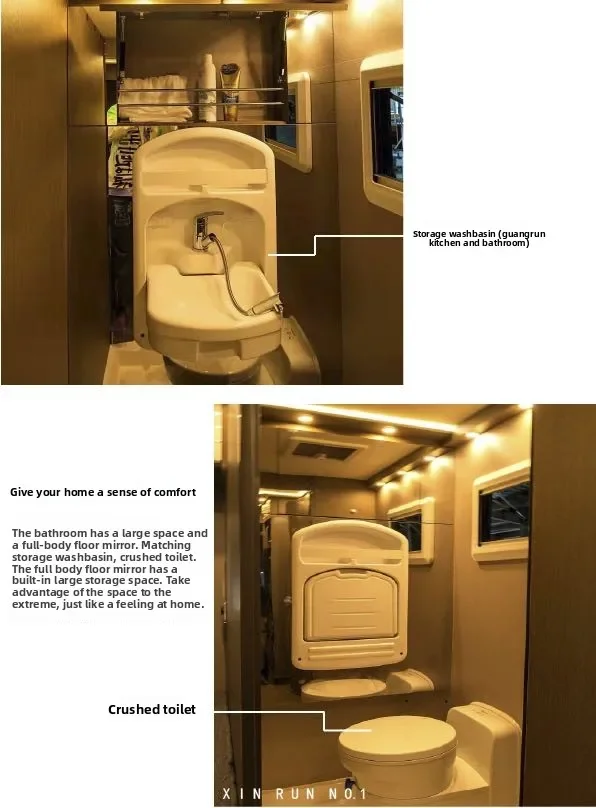 RV Motor Home Caravan Apartment Smart Space Acrylic ABS Built-in Foldable Camper Parts Toilet Sink GR-Y001