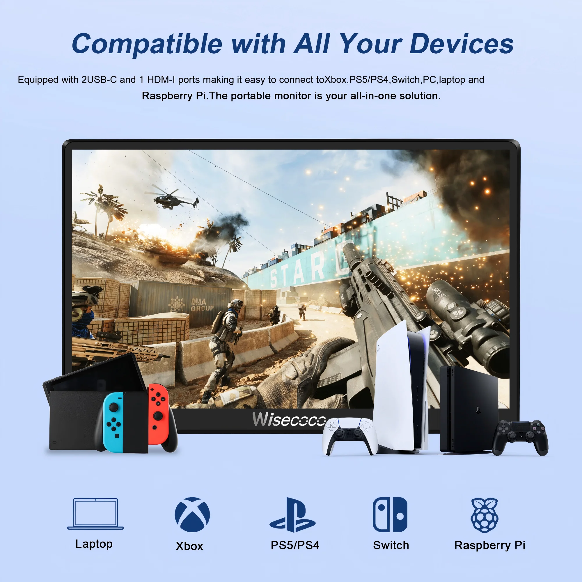 7인치 휴대용 모니터 120Hz 게이밍 터치스크린 IPS 1920x1080 미니 모니터 PC 보조 화면 USB C 스위치 PS5 엑스박스용 썸네일 2