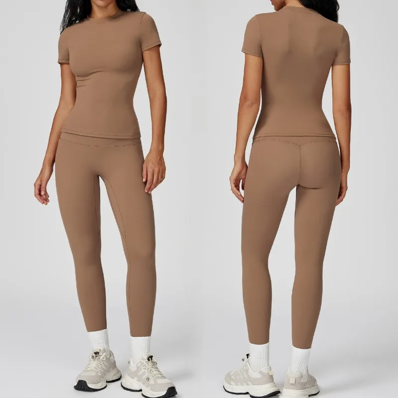 

Женский комплект для йоги, быстросохнущий дышащий тонкий костюм для йоги с круглым вырезом, одежда для велоспорта, бега, спорта, фитнеса