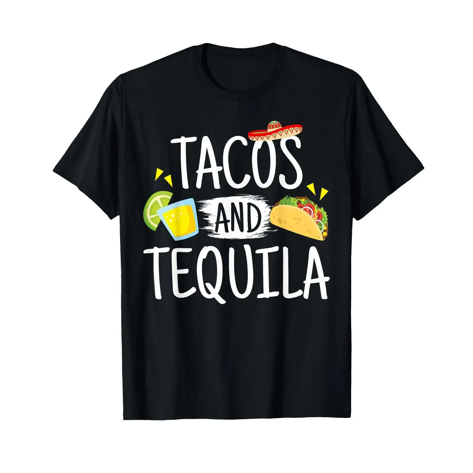 T-shirt drôle « Tacos et Tequila » avec sombrero mexicain, style vintage, délavé, vêtements de créateur, élégant, extensible, polyvalent, unisexe, respirant