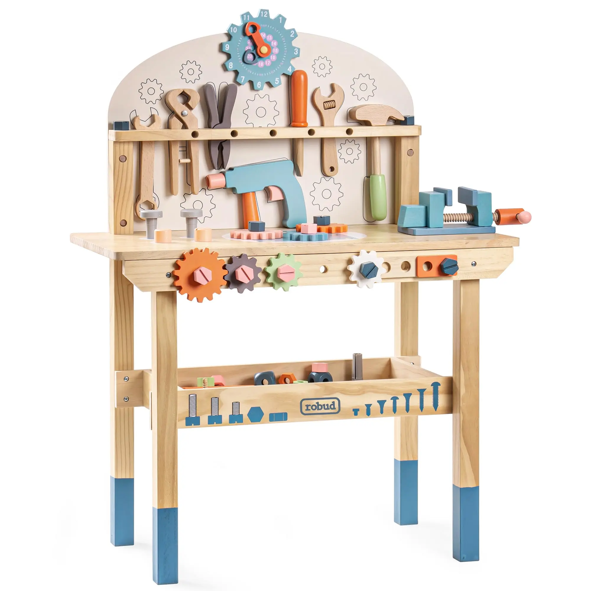 

ROBUD Large Wooden Play Tool Workbench Set Multicolor Construction Workshop Tool Bench Toys Gift for Kids Toddlers