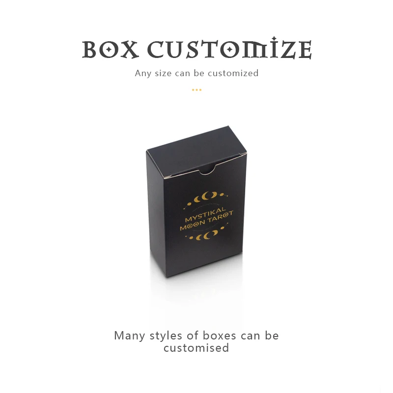 Carte de tarot flash plaquรฉe or avec boรฎte, carton personnalisรฉ, services d\'impression, taille personnalisรฉe, feuille, logo, confirmation, 2024