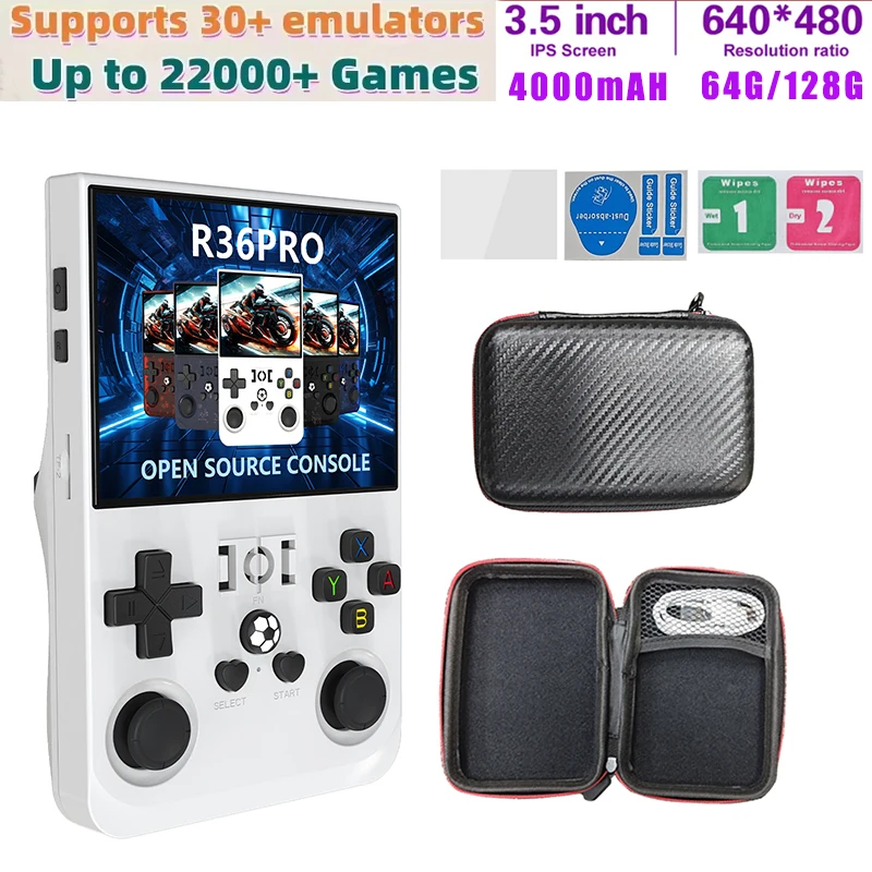 R36 Pro Konsole 3,5-Zoll-IPS-Bildschirm Open-Source-Konsole Pocket-Video-Player 64G/128 GB Bis zu 22000+ Spiele Handheld-Game-Player