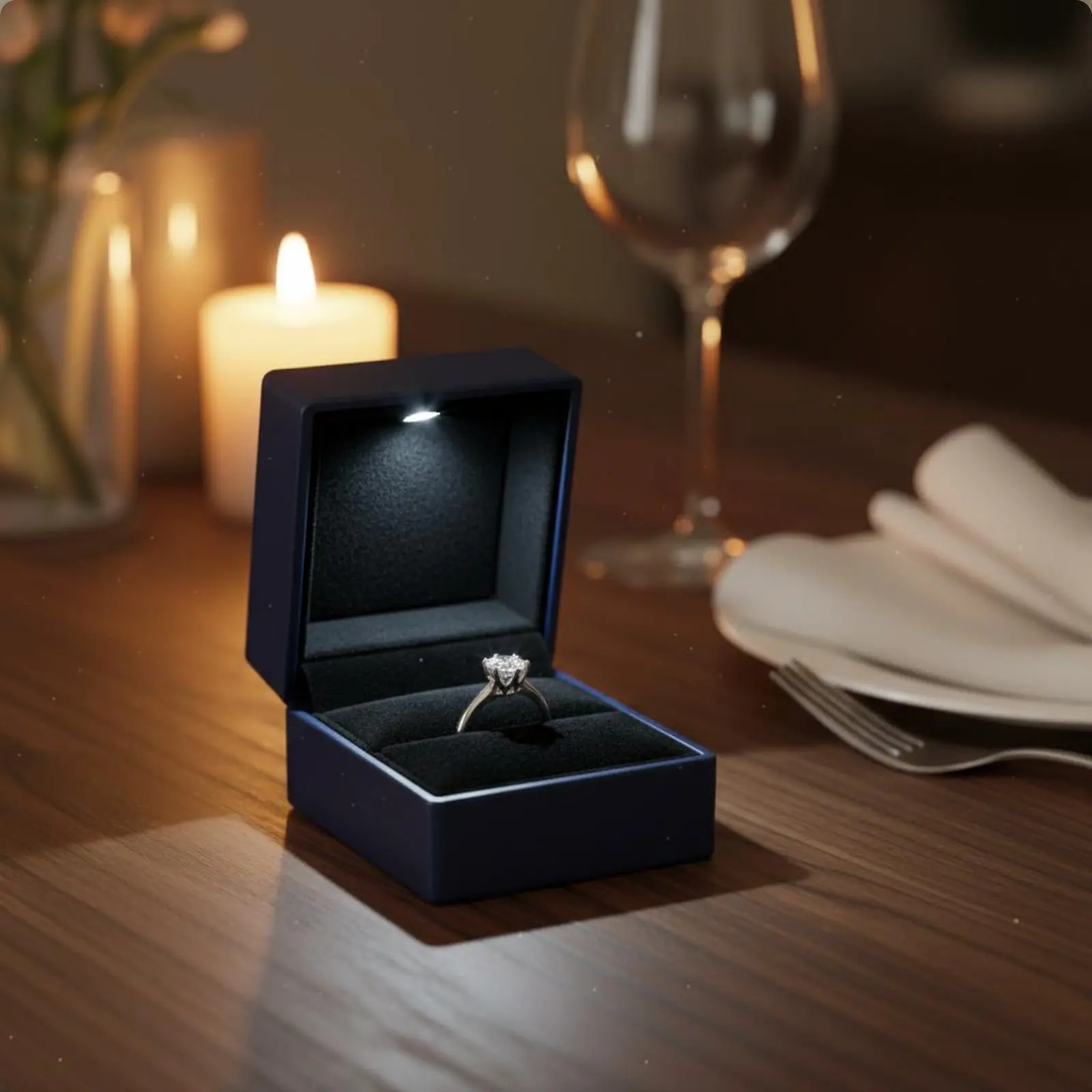 

LED Band Box Spray-Painted Surface Lighted Jewelry Box Lighted Band Case Velvet Interior Gift Packaging Safeguarding for Retail
