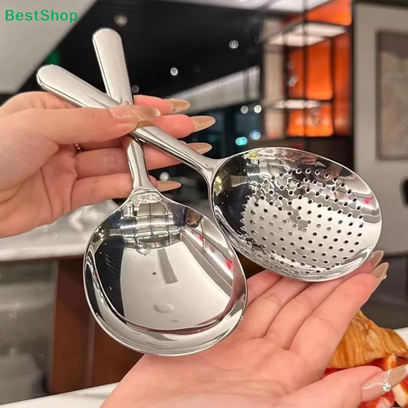 〔Y〕Stainless Steel Slotted Spoon And Soup Ladle Set Rust Resistant Thickened Handle For Home Kitchen Cooking Draining
