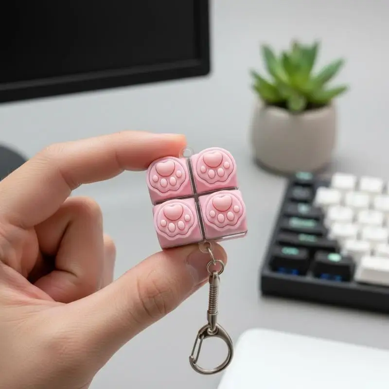 9 Keys Silent Keyboard Keychain Cat Paw Keycap Silent Button Portable Stress Relief Toy for Home Office Study