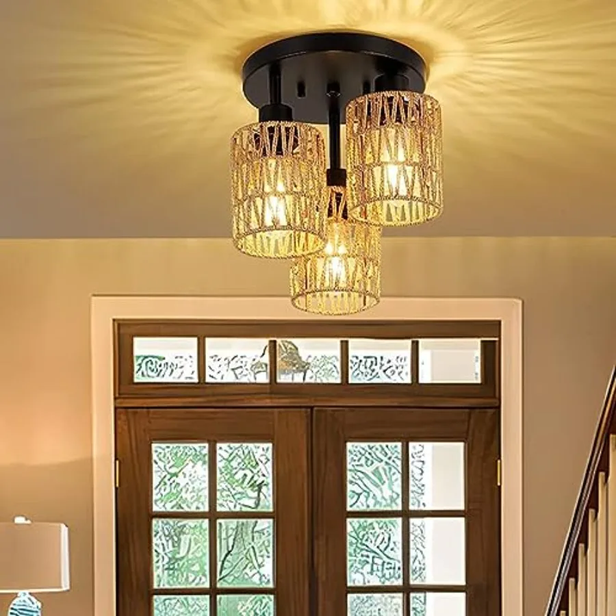 Small Rattan Lamp Shade Boho Shades Replacement H5.9''xΦ4.7'' Shades Ceiling Fan Light Covers Cylinder Woven Lampshade for Floo