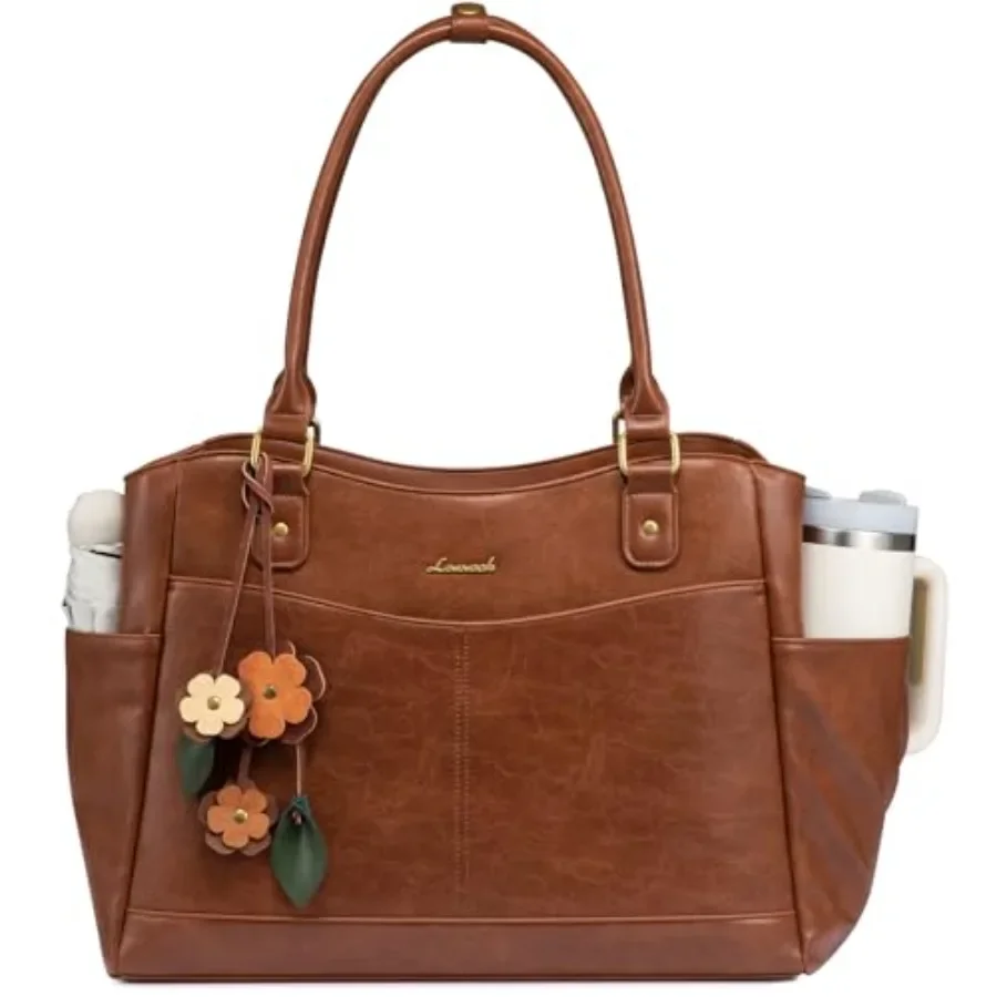 

LOVEVOOK Laptop Bag for Women Original Vintage Work Tote Bag Computer Office Teacher Bag with Flower Pendant