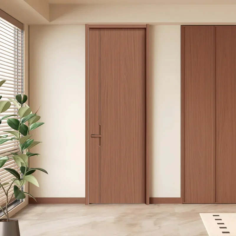 for Modern Simple Paint-free Swing Bedroom Door Solid Wood Carbon Crystal Single Indoor Wooden Door Manufacturer Wholesale