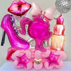 9 Pcs Pink Girl Balloons Big Red Lips High Heels Foil Balloon Makeup Themed Wedding Baby Shower Girl Birthday Party Decorations