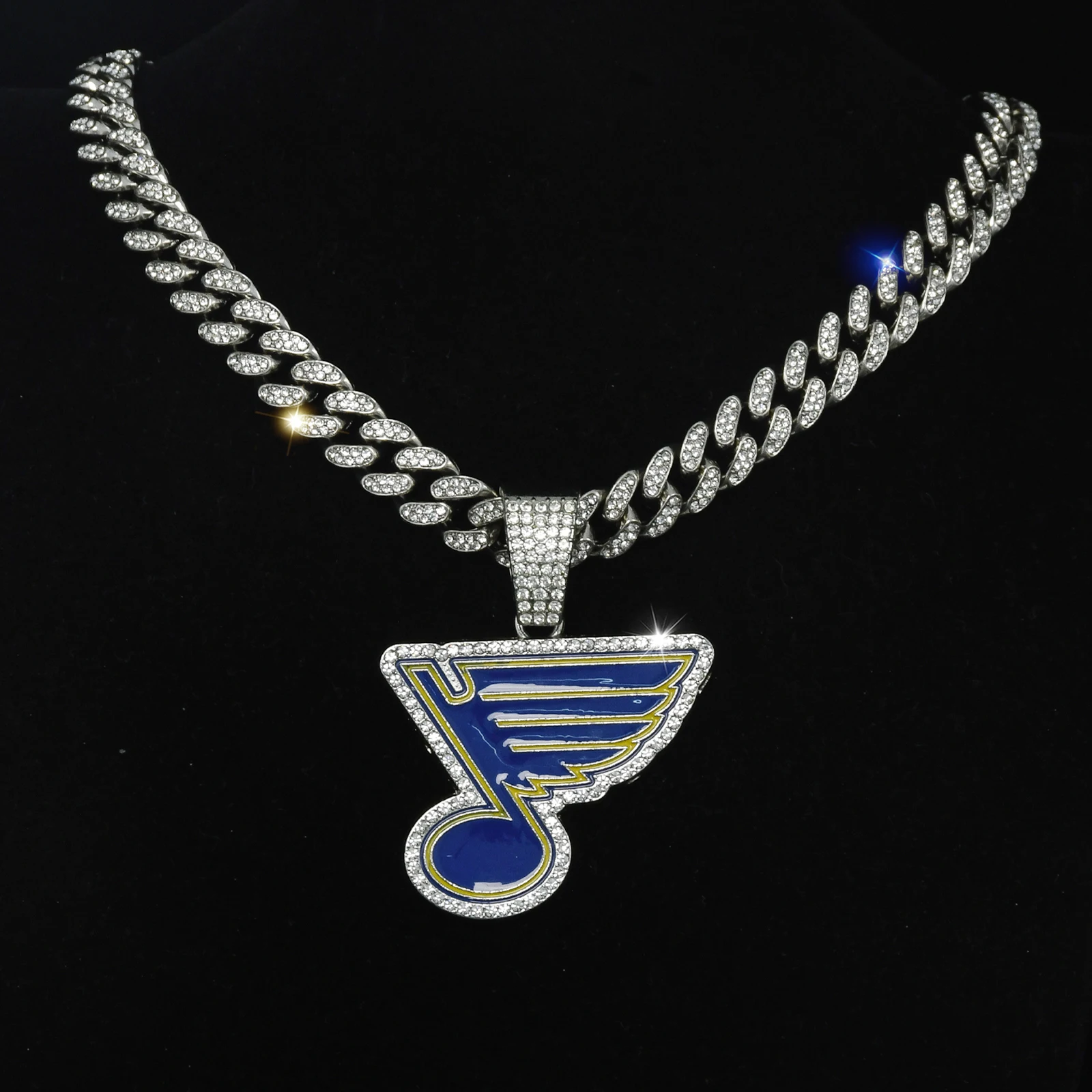 New Arrival Hockey NH and L St.& Louis Blues Team Logo Pendant 20in Bling Cuban Chain Necklace Supper Popular in Fans Sports